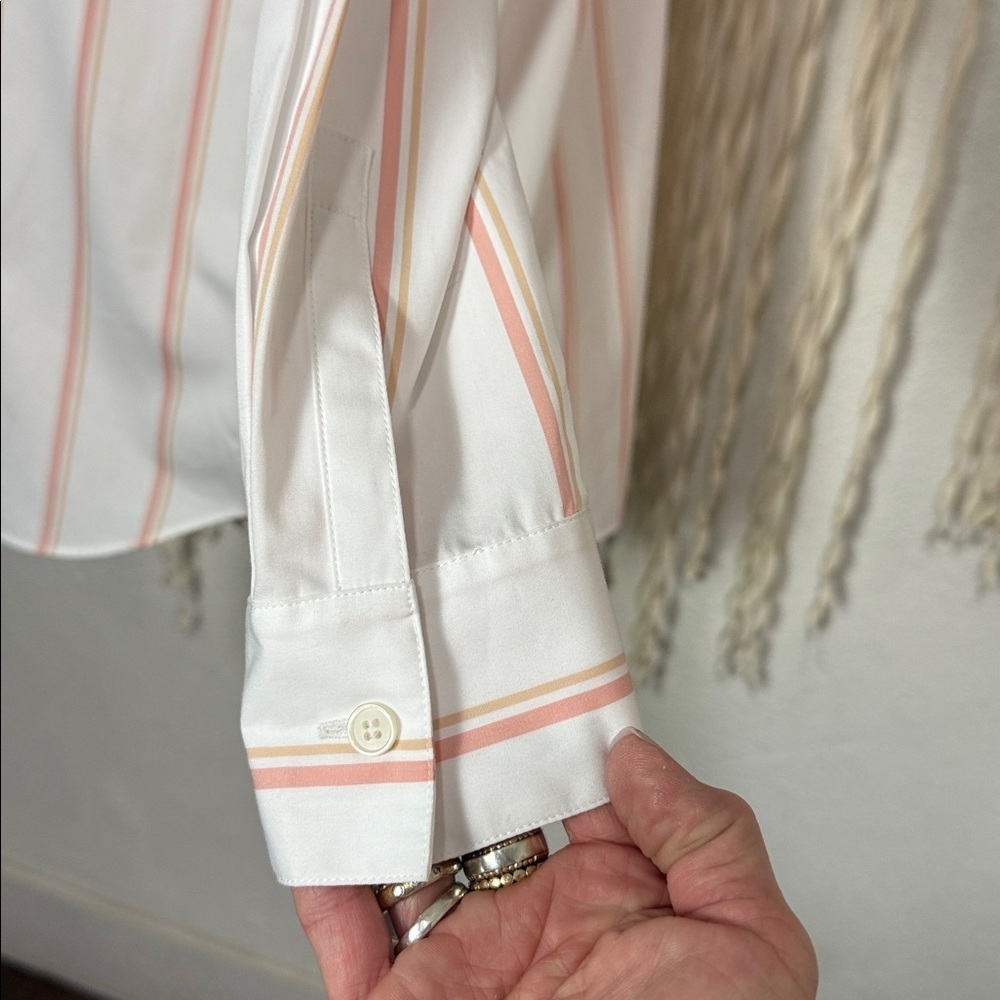 LaFayette 148 New York Velma Long Sleeve Skylark Stripe Long Button Front Blouse - Picture 4 of 10